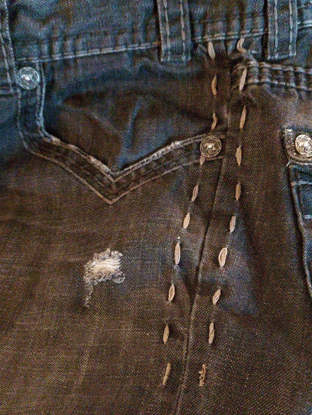 MEC DENIM Men's Black Distressed Jean. NATAL BOOTCUT Size 34X34 Button Fly - Picture 11 of 15
